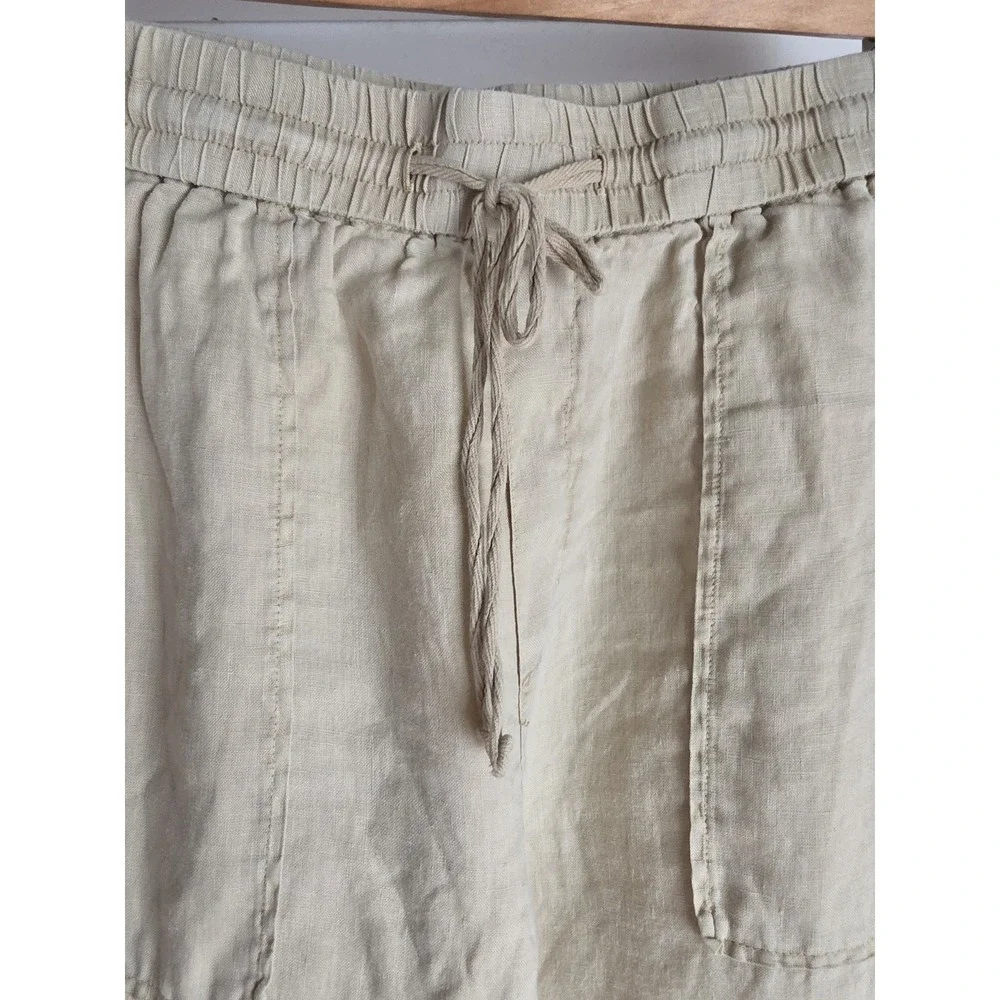Zara Linen Pants Women S Beige Solid Casual Straight Trousers Minimalist